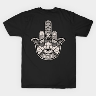 Ornate Middle Finger Hamsa Hand (on back) T-Shirt